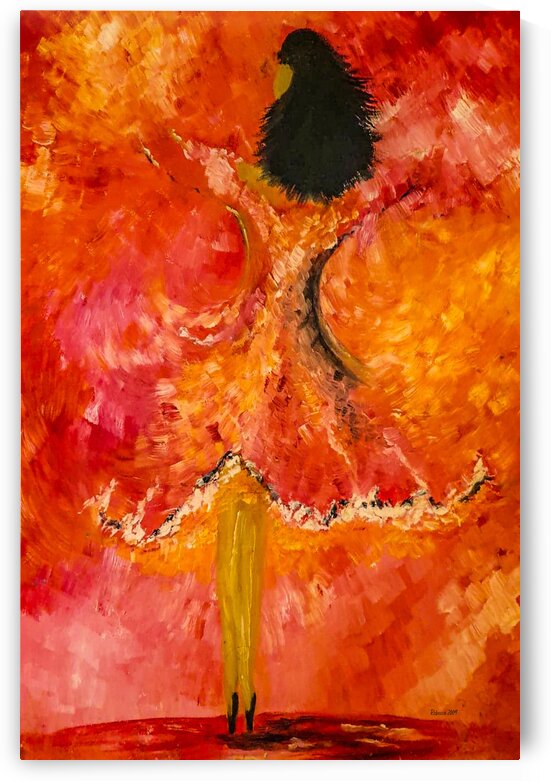 Dancing Lady Canvas Print: Vibrant Red & Orange Art Reproduction by By:Zo Art Print Collection   by Maria Desnoyers