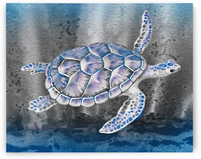 Watercolor Giant Turtle In Abstract Seaweed And Water VIII by Irina Sztukowski