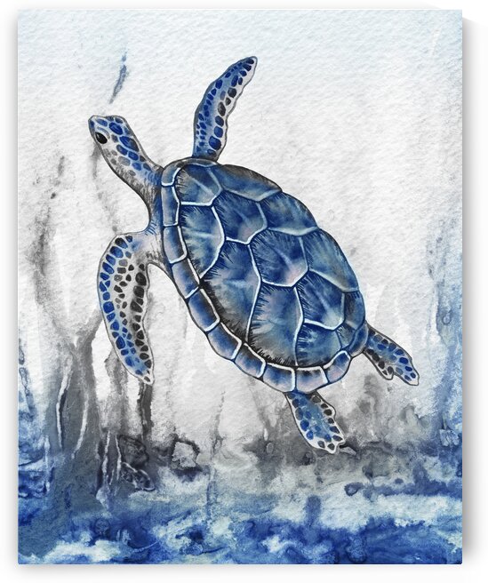 Watercolor Giant Turtle In Abstract Seaweed And Water IX by Irina Sztukowski