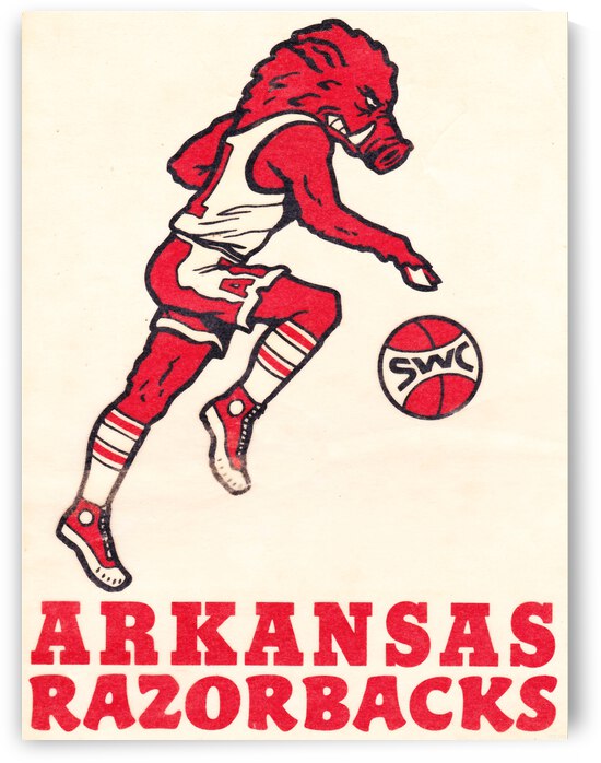 1977 Arkansas Razorbacks Retro Basketball Art Poster by Row One Brand