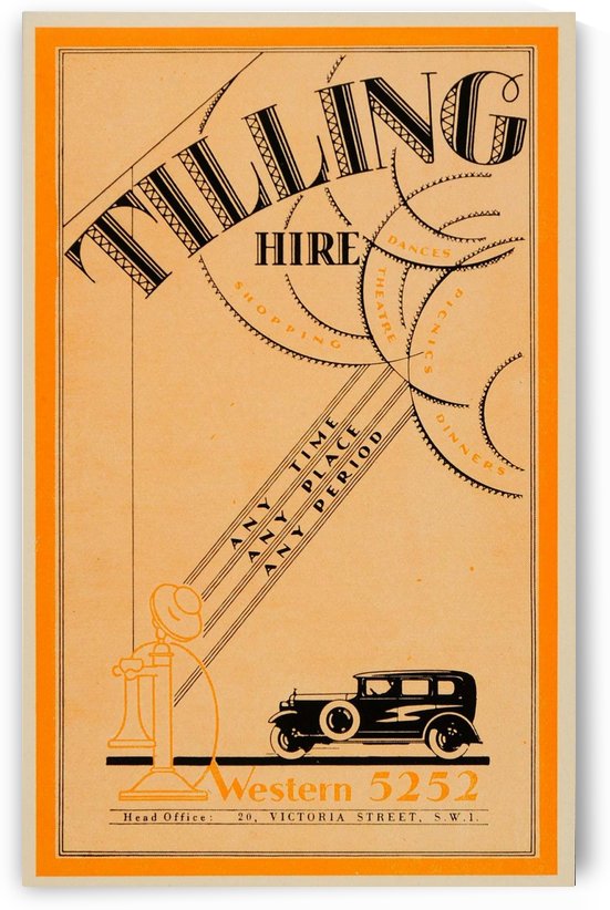 1933 Tilling Hire Vintage Car Art Deco Font Mini Poster by VINTAGE POSTER