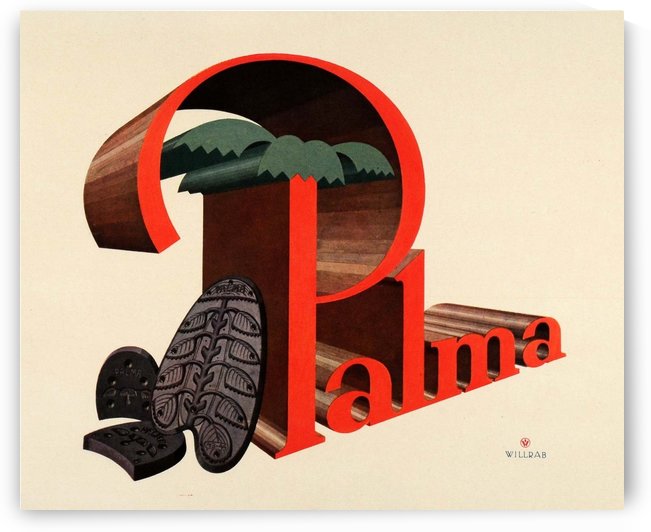 1931 Willrab Vintage Color Mini Poster Ad Palma Rubber Heels Shoes Palm Tree by VINTAGE POSTER