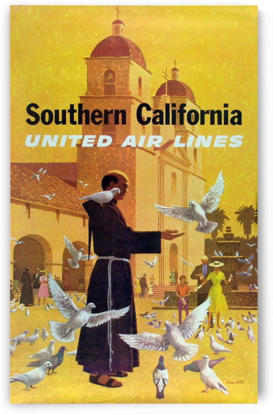 United Air Lines Southern California Monk by VINTAGE POSTER