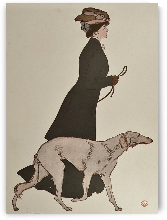 Woman Walking Borzoi Russian Wolfhound Dog by VINTAGE POSTER