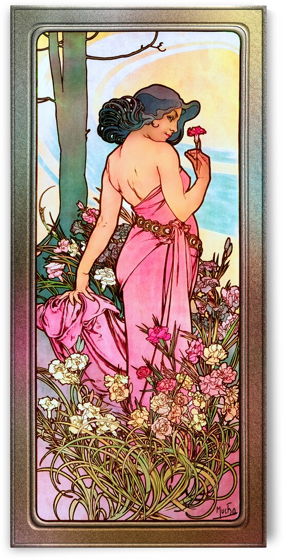 Carnation Art Nouveau Portrait by Alphonse Mucha Vintage Old Masters Art Nouveau Reproduction by xzendor7