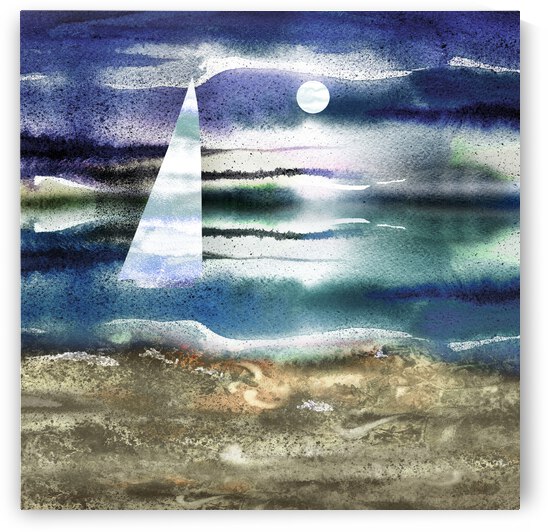 Beach House Art Sailboat At The Ocean Shore Seascape Painting I by Irina Sztukowski