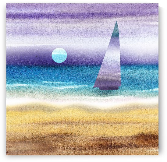 Beach House Art Sailboat At The Ocean Shore Seascape Painting II by Irina Sztukowski
