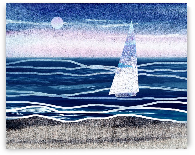 Beach House Art Sailboat At The Ocean Shore Seascape Painting III by Irina Sztukowski
