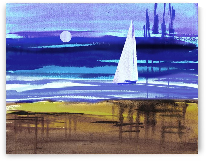 Beach House Art Sailboat At The Ocean Shore Seascape Painting IV by Irina Sztukowski