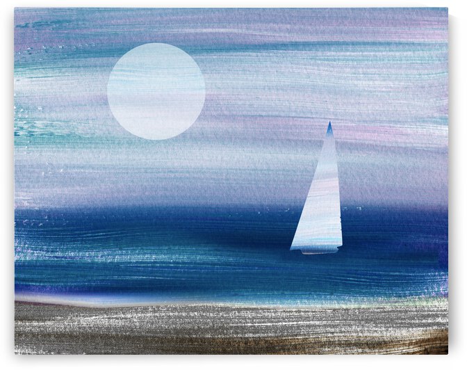 Beach House Art Sailboat At The Ocean Shore Seascape Painting VI by Irina Sztukowski