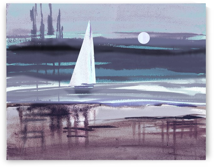 Beach House Art Sailboat At The Ocean Shore Seascape Painting VIII by Irina Sztukowski