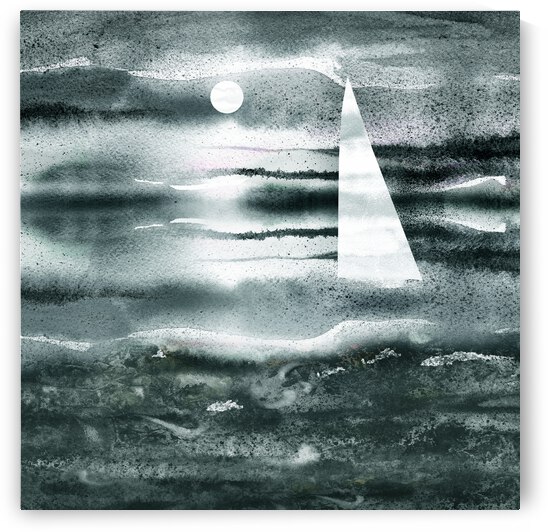 Beach House Art Sailboat At The Ocean Shore Seascape Painting XI by Irina Sztukowski