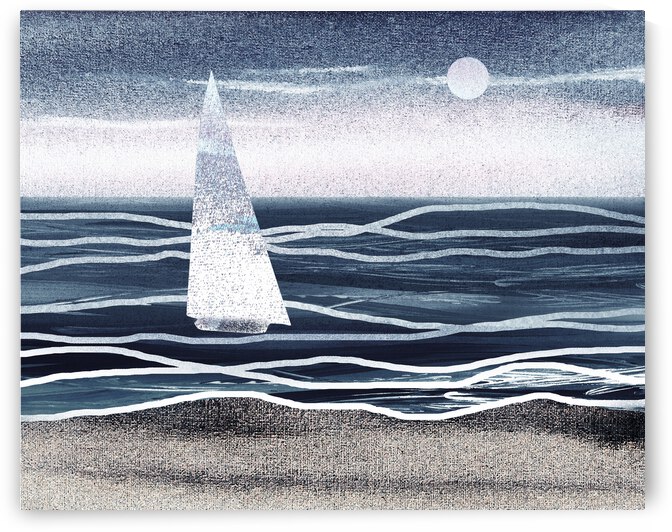 Beach House Art Sailboat At The Ocean Shore Seascape Painting XIII by Irina Sztukowski