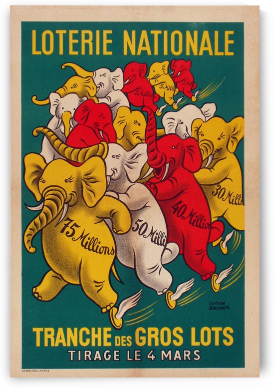 Loterie Nationale Elephants Vintage Poster by VINTAGE POSTER