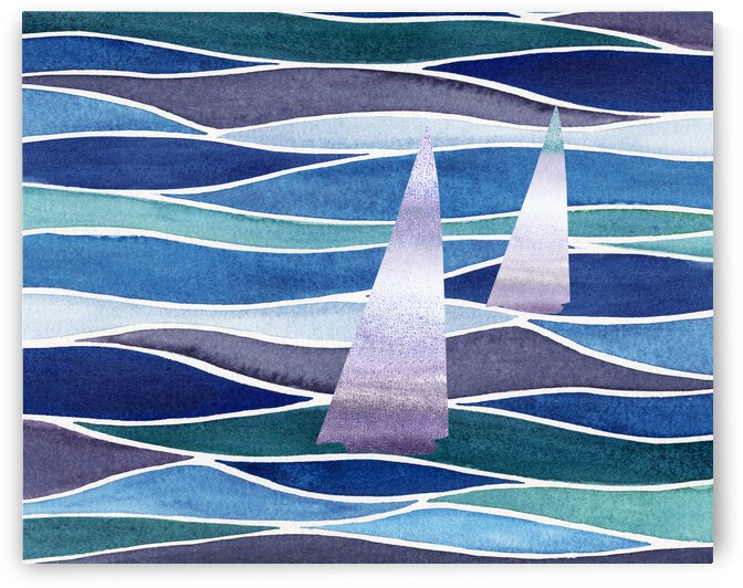 Sailboats At The Ocean Shore Seascape Painting Beach House Art Decor XIV by Irina Sztukowski