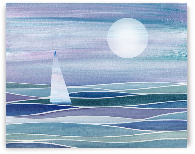 Sailboat At The Ocean Shore Seascape Painting Beach House Art Decor XV by Irina Sztukowski