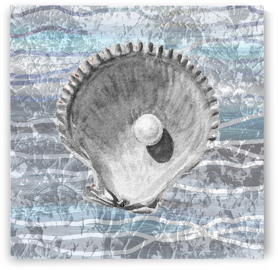 Silver Gray Seashell On Ocean Shore Waves And Rocks IV by Irina Sztukowski