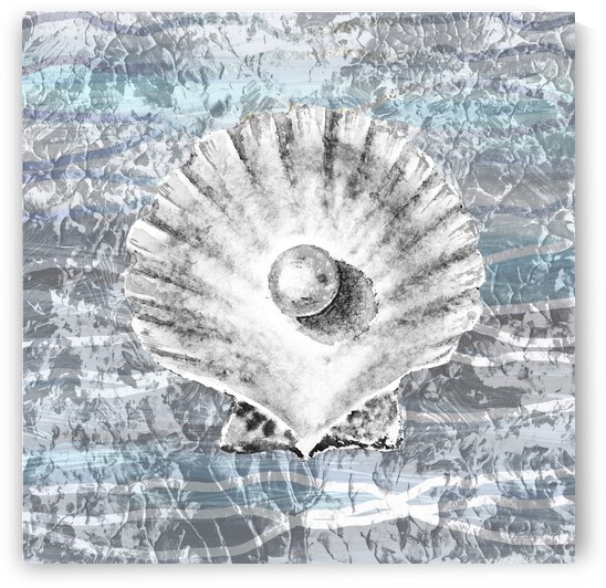 Silver Gray Seashell On Ocean Shore Waves And Rocks V by Irina Sztukowski