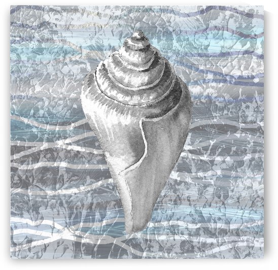 Silver Gray Seashell On Ocean Shore Waves And Rocks VII by Irina Sztukowski