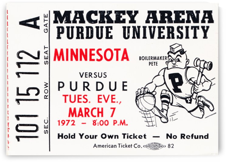 1972 Purdue Basketball Ticket Canvas by Row One Brand