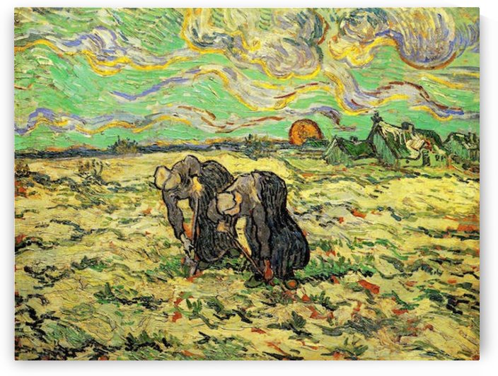 Two Peasant Women Digging in Field with Snow by Van Gogh