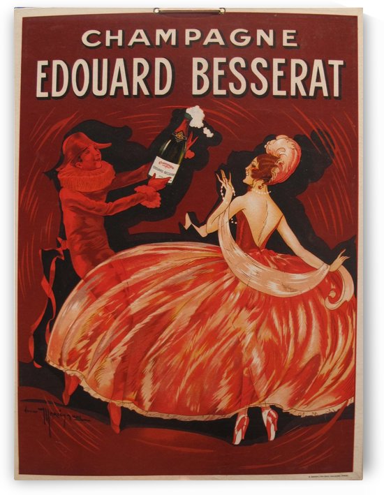 1920 French Vintage Advertising Sign, Champagne Advertising Carton, Red Alcohol Sign by VINTAGE POSTER