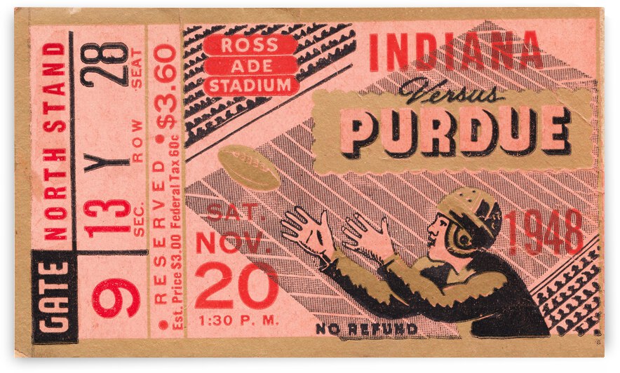 1948 Purdue Boilermakers vs. Indiana Hoosiers Football Ticket Poster by Row One Brand