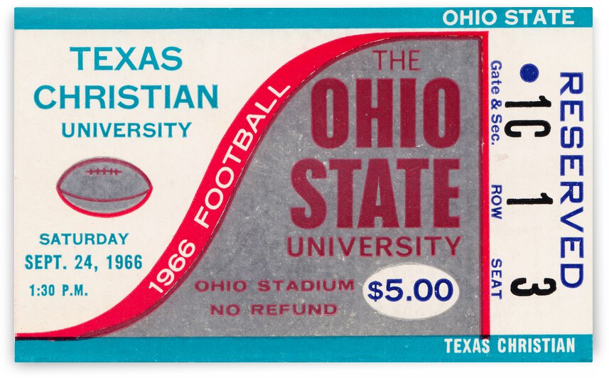 1966 Texas Christian vs. Ohio State Football Ticket Canvas by Row One Brand