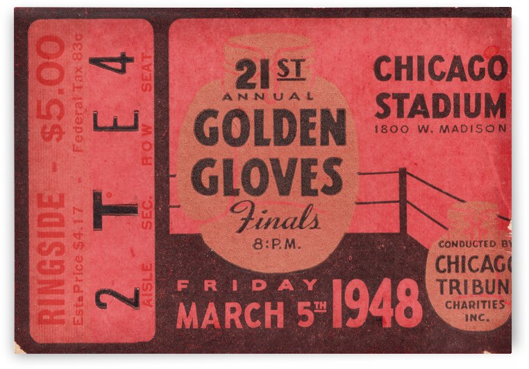 1948 Golden Gloves Vintage Boxing Ticket Stub Art by Row One Brand