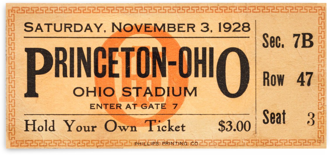 1928 Princeton vs. Ohio State Football Ticket Stub Art by Row One Brand