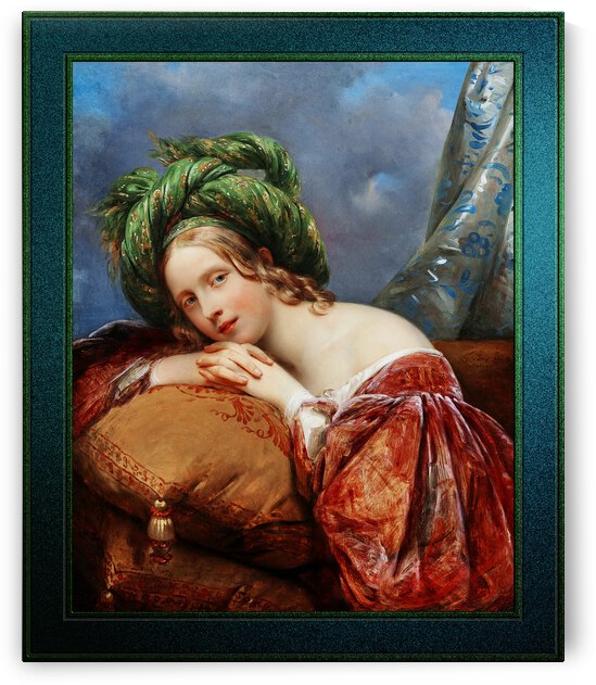 Dame Mit Grunem Turban by Aimee Pages-Brune Classical Fine Art Xzendor7 Old Masters Reproductions by xzendor7