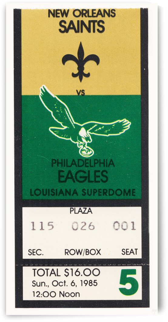 1985 New Orleans Saints vs. Eagles Ticket Canvas by Row One Brand