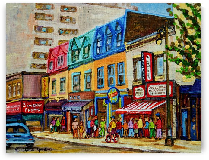 LINEUP AT SCHWARTZS DELI MONTREAL STREET SCENE by Carole  Spandau