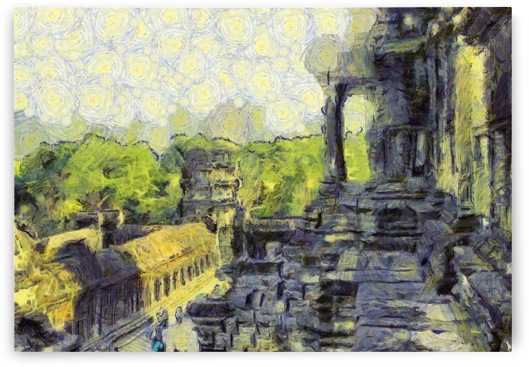 CAMBODIA Angkor Wat oil painting in Vincent van Gogh style. 130 by Cambodia painting