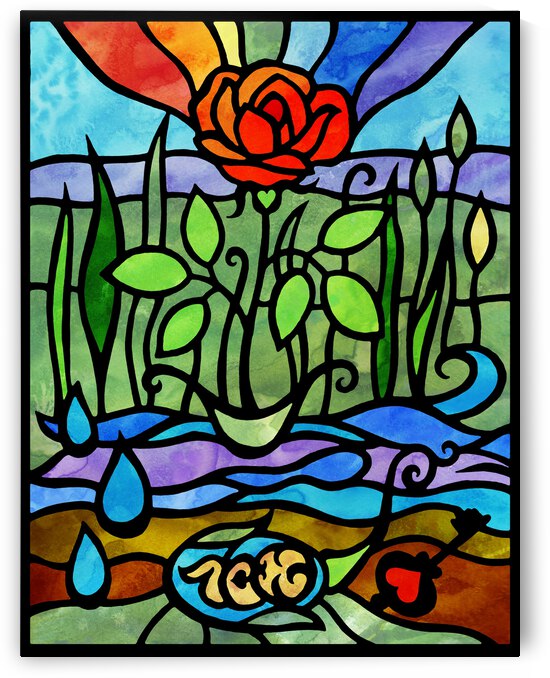 The Seed Of Love In Rose Garden Stained Glass Watercolor Tiffany Style by Irina Sztukowski