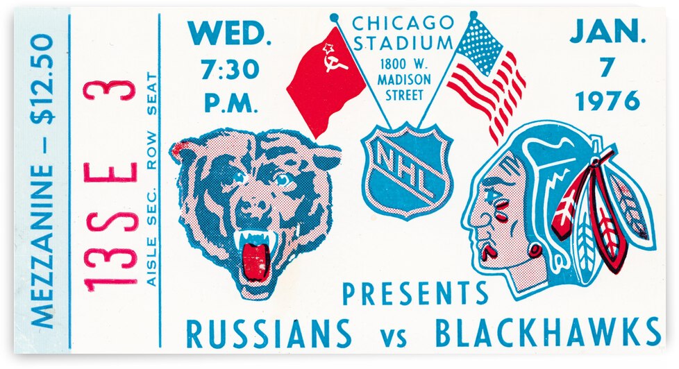 1976 Russians vs. Chicago Blackhawks Ticket Stub Art by Row One Brand