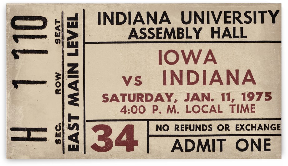 1975 Indiana vs. Iowa Basketball Ticket Metal Sign by Row One Brand