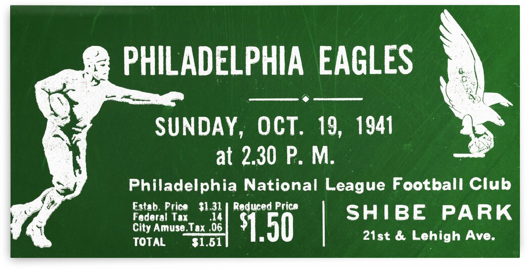 1941 Philadelphia Eagles Football Ticket Remix by Row One Brand