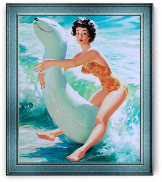 Riding The Waves by Bill Medcalf Pin-Up Girl Vintage Artwork by xzendor7