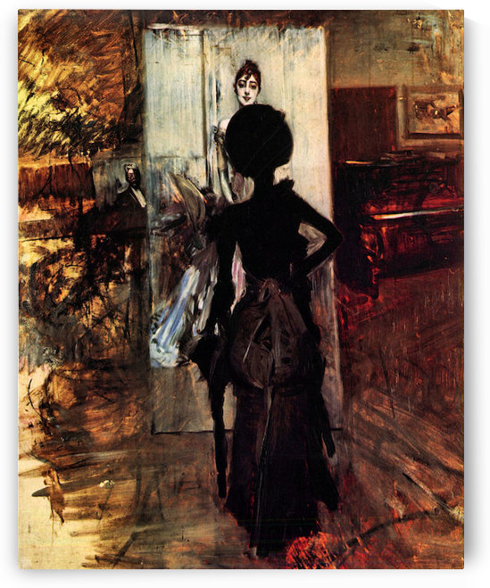 Woman in front of the painting White pastel picture by Giovanni Boldini