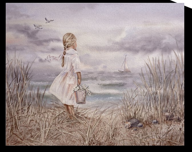 Girl And Ocean Vintage Monochrome Watercolor by Irina Sztukowski