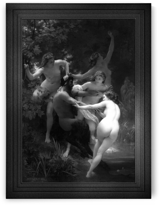 Nymphs and Satyr by William-Adolphe Bouguereau Black and White Xzendor7 Old Masters Art Reproductions by xzendor7