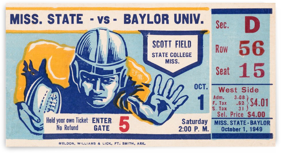 1949 Baylor Bears vs. Mississippi State Bulldogs by Row One Brand