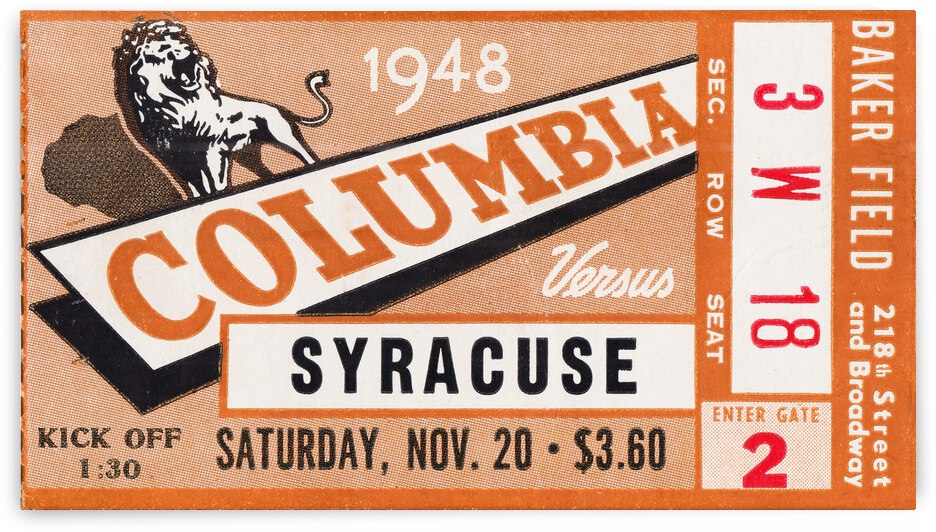 1948 Columbia Lions vs. Syracuse Orangemen by Row One Brand