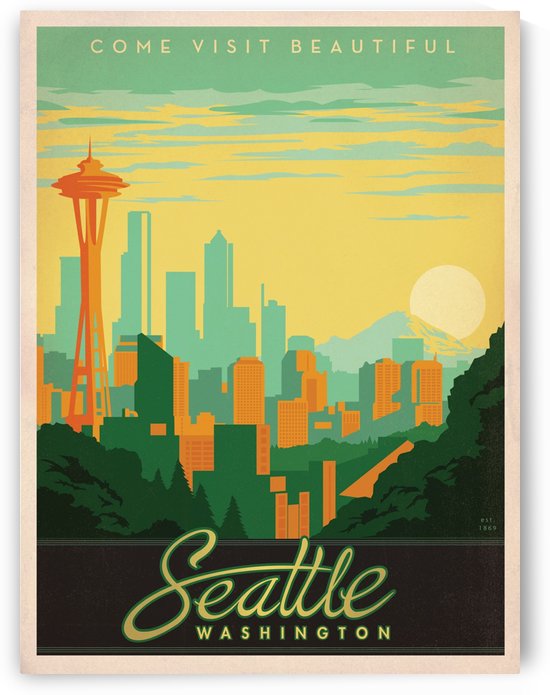 Come visit beautiful Seattle Washington travel poster by VINTAGE POSTER