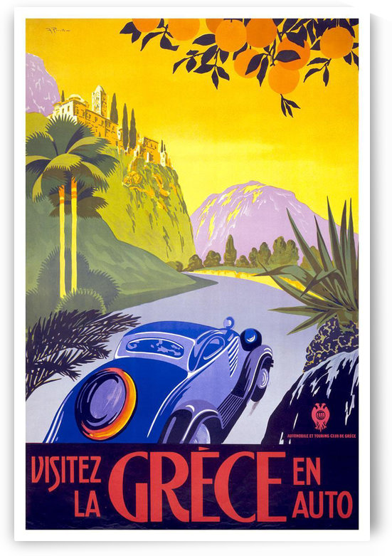 Visit Greece by car vintage travel poster by VINTAGE POSTER