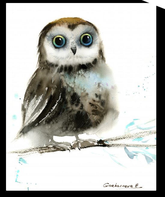 Little owl on a branch 4 by Eugenia Gorbacheva