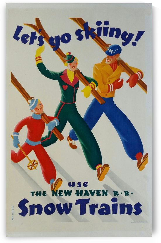Affiche originale Ski Lets go skiing Use the New Haven snow trains Sascha Maurer by VINTAGE POSTER