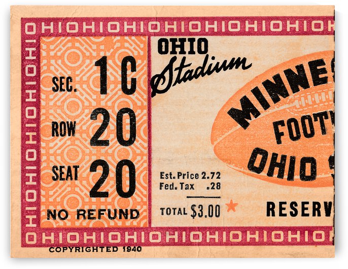 1940 Minnesota vs. Ohio State Football Ticket Stub Art by Row One Brand