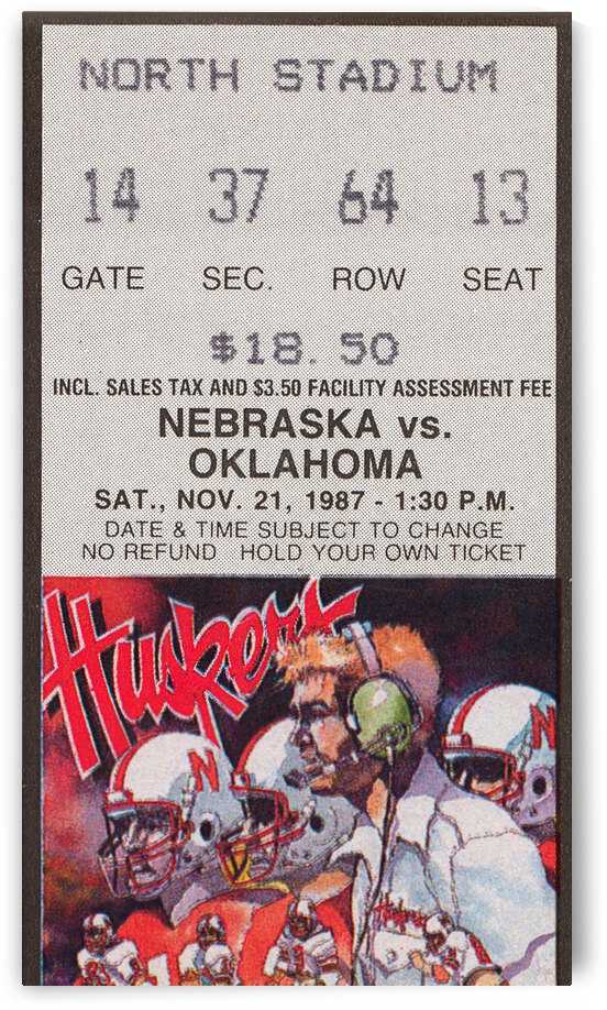 1987 Oklahoma Sooners vs. Nebraska Cornhuskers | Row 1 by Row One Brand